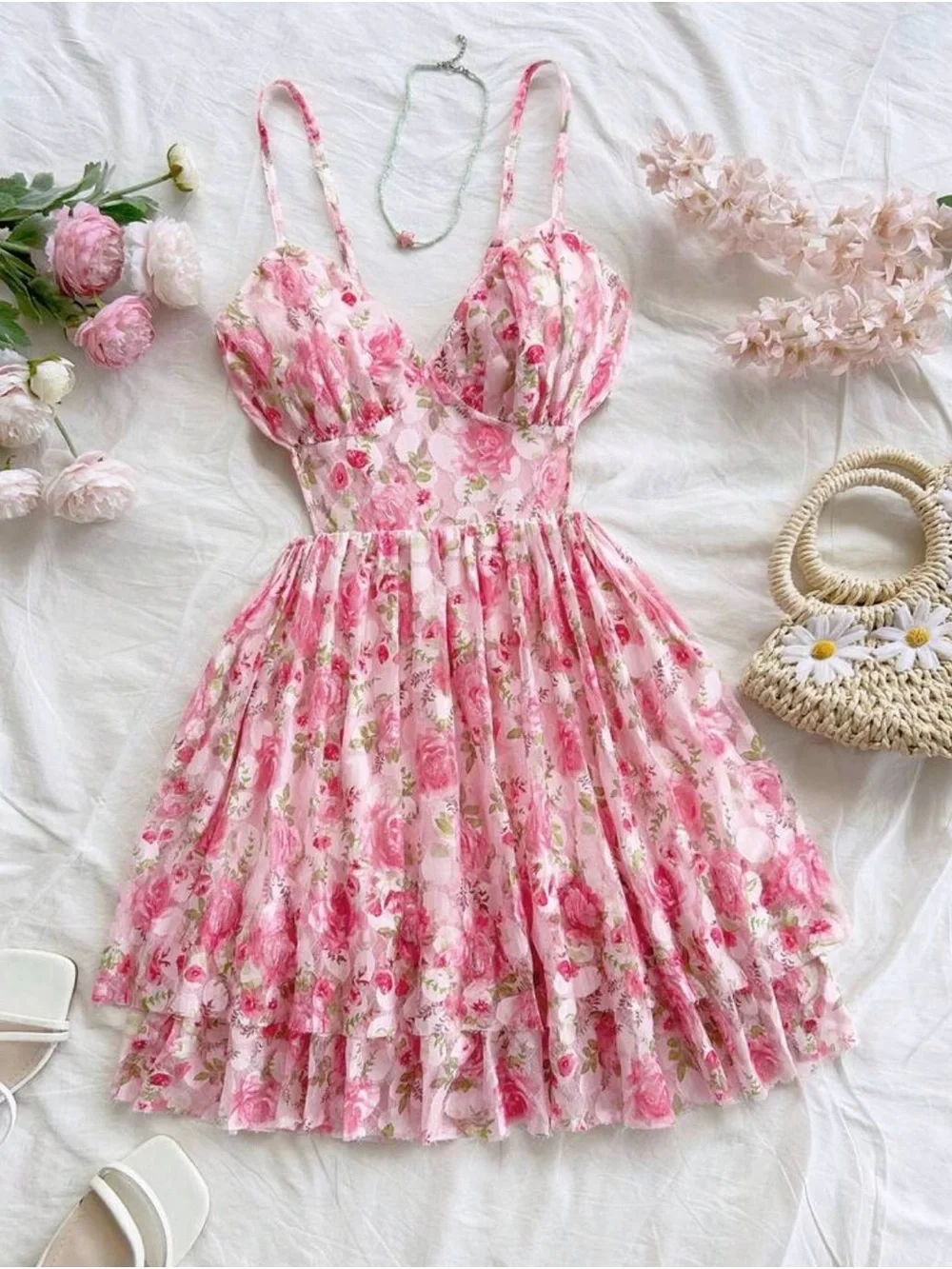 Pink Floral Ruffled Sundress - Picture 1 of 7
